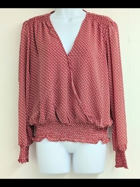 Premise Red Floral Printed Surplice Long-Sleeve Women's XL Blouse NEW WITH TAG